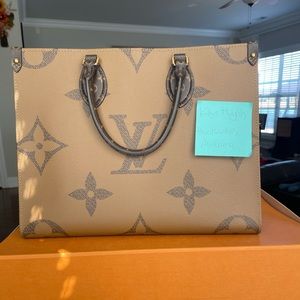 Louis Vuitton Beige Monogram OnTheGo Tote with Brown Handles